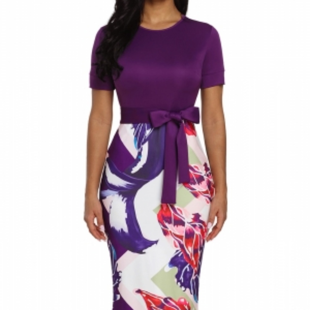 Purple Print Midi Dress - Picture 2 of 4